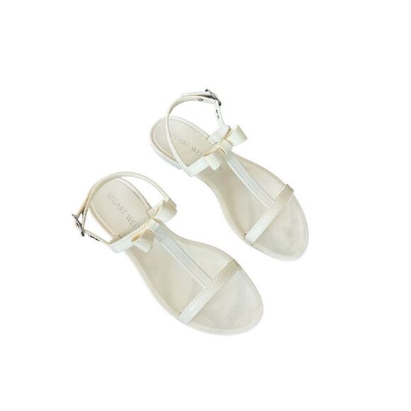 Stuart Weitzman Womens White Jelly Open Toe Mellie Bow Flat Sandals Size 8 - Picture 3 of 7